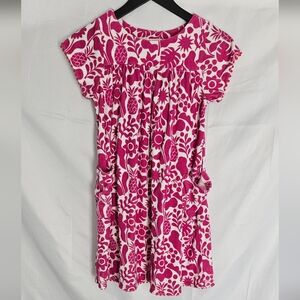 Mini Boden Toweling Dress Fuchsia and White Floral Print Dress Size 9-10 Y